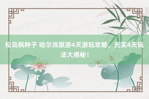 松岛枫种子 哈尔滨旅游4天游玩攻略，充实4天玩法大揭秘！