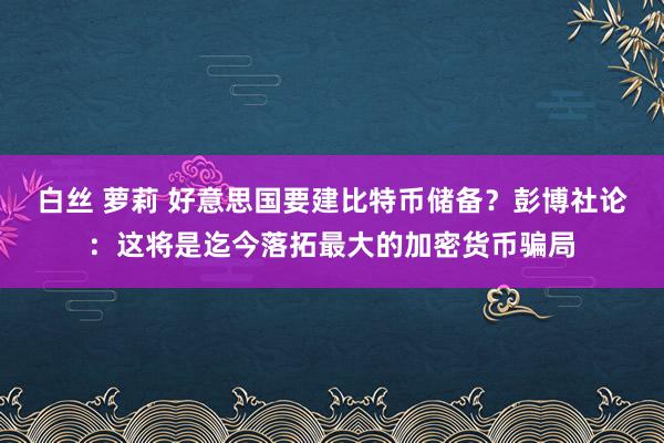 白丝 萝莉 好意思国要建比特币储备？彭博社论：这将是迄今落拓最大的加密货币骗局