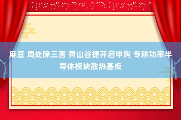 麻豆 周处除三害 黄山谷捷开启申购 专耕功率半导体模块散热基板