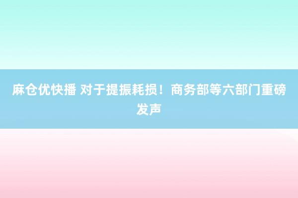 麻仓优快播 对于提振耗损！商务部等六部门重磅发声