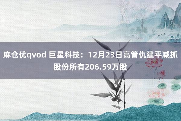 麻仓优qvod 巨星科技：12月23日高管仇建平减抓股份所有206.59万股