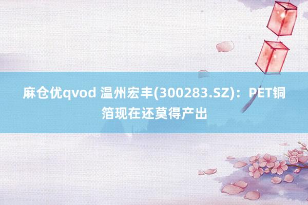 麻仓优qvod 温州宏丰(300283.SZ)：PET铜箔现在还莫得产出