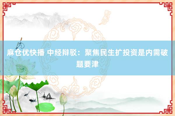 麻仓优快播 中经辩驳：聚焦民生扩投资是内需破题要津