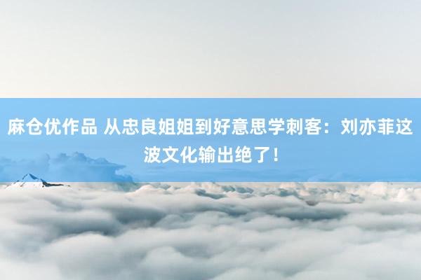 麻仓优作品 从忠良姐姐到好意思学刺客：刘亦菲这波文化输出绝了！