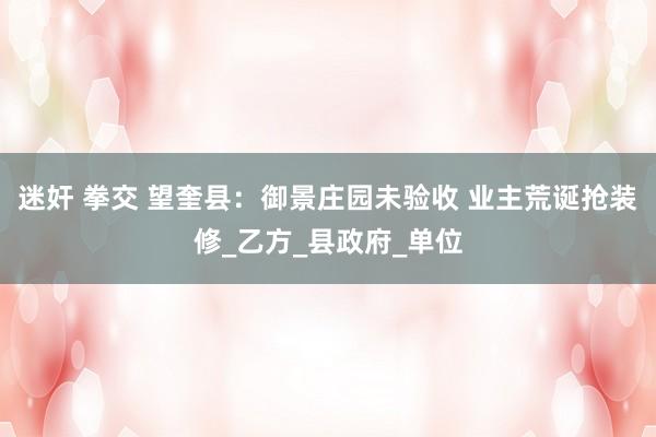 迷奸 拳交 望奎县：御景庄园未验收 业主荒诞抢装修_乙方_县政府_单位