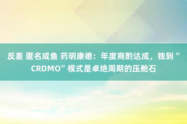 反差 匿名咸鱼 药明康德：年度商酌达成，独到“CRDMO”模式是卓绝周期的压舱石