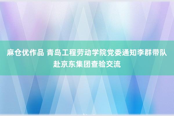 麻仓优作品 青岛工程劳动学院党委通知李群带队赴京东集团查验交流
